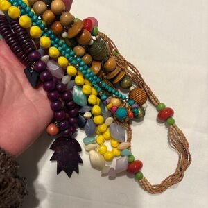 VINTAGE 1980s Multicolor Wooden Beaded Necklace Lot Set of 6